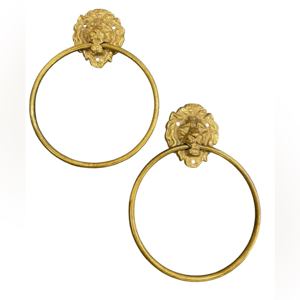 🦁 Set of 2 Midcentury Modern Brass Lion Head Towel Ring